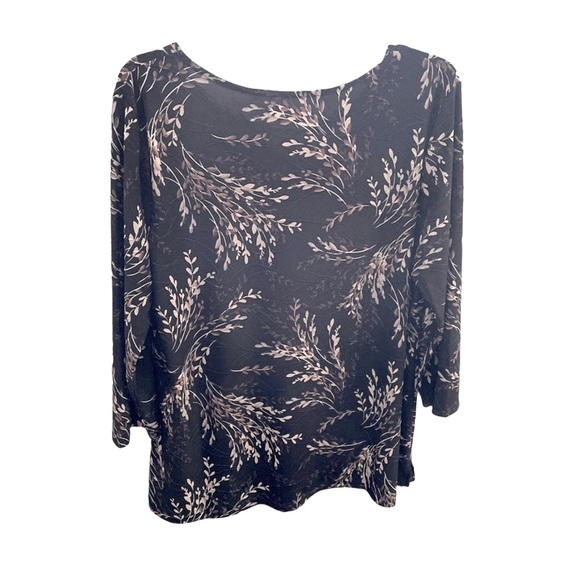 NWT Croft & Barrow Women's Black and Tan Floral Long Sleeve Blouse - Picture 3 of 7